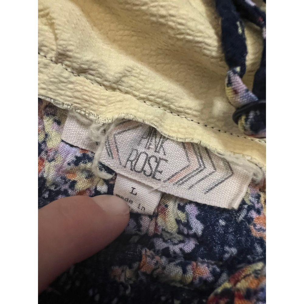 Pink Rose Navy Floral Spaghetti Strap Mini Dress Size Large Boho - Picture 11 of 12